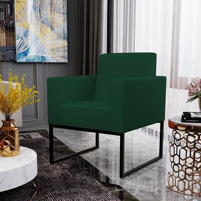 Kit 03 Poltronas Decorativas Sala e Recepção Base Fixa Metal Helô L02 Suede Verde Musgo - Lyam Decor