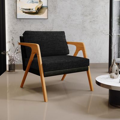 Kit 03 Poltronas Decorativas Sala Estar Pietra L02 Couríssimo Preto Linho Chumbo - Lyam Decor