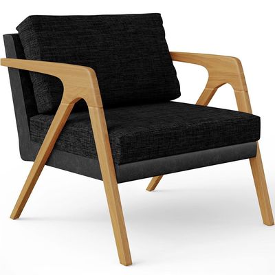 Kit 03 Poltronas Decorativas Sala Estar Pietra L02 Couríssimo Preto Linho Chumbo - Lyam Decor