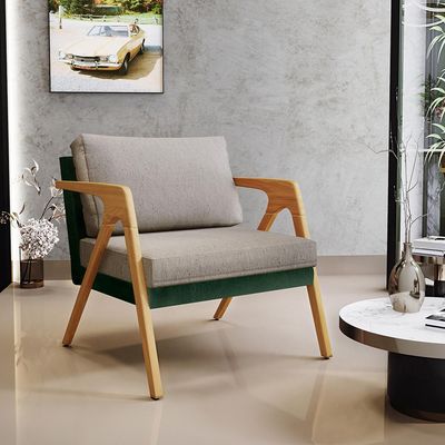 Kit 03 Poltronas Decorativas Sala Estar Pietra L02 Facto Verde Musgo Linho Bege - Lyam Decor