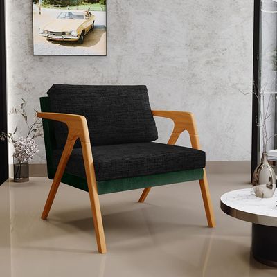Kit 03 Poltronas Decorativas Sala Estar Pietra L02 Facto Verde Musgo Linho Chumbo - Lyam Decor