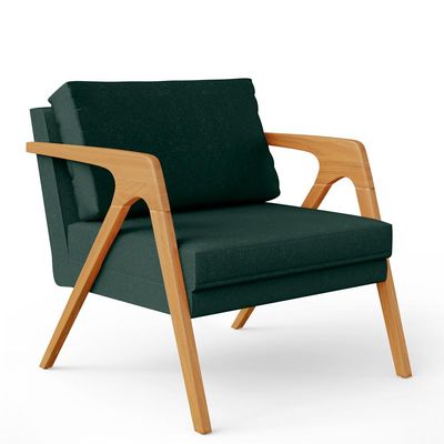 Kit 03 Poltronas Decorativa Para Sala Pietra Estrutura De Madeira L02 Linho Verde Musgo - Lyam Decor
