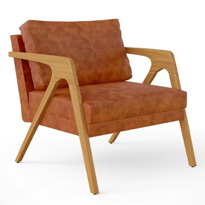 Kit 04 Poltronas Decorativa Para Sala Pietra Estrutura De Madeira L02 Couríssimo Camel - Lyam Decor
