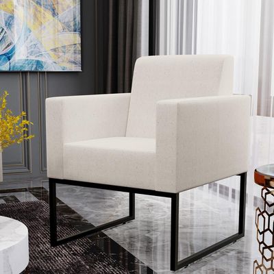 Kit 03 Poltronas Decorativas para Sala e Recepção Base Fixa De Metal Helô L02 Linho Cru - Lyam Decor