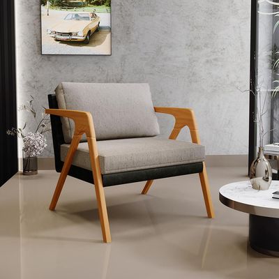 Kit 03 Poltronas Decorativas Para Sala Estar Pietra L02 Couríssimo Preto Linho Bege - Lyam Decor