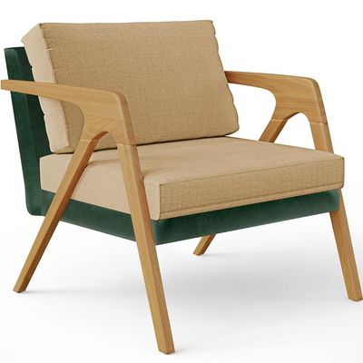 Kit 03 Poltronas Decorativas Sala Estar Pietra L02 Facto Verde Musgo Linho Bege Escuro - Lyam Decor