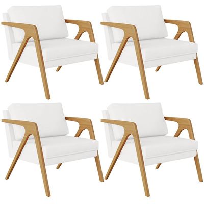 Kit 04 Poltrona Decorativa Para Sala Pietra Estrutura De Madeira L02 Corano Branco - Lyam Decor