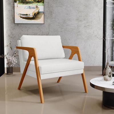 Kit 04 Poltrona Decorativa Para Sala Pietra Estrutura De Madeira L02 Corano Branco - Lyam Decor
