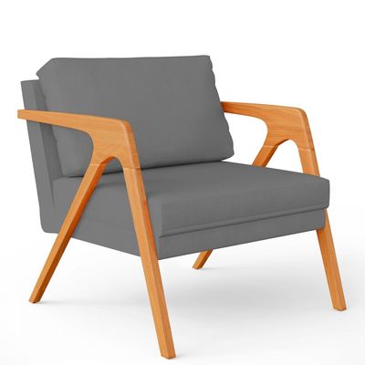 Kit 03 Poltronas Decorativa Para Sala Estar Pietra Estrutura De Madeira L02 Suede Cinza - Lyam Decor