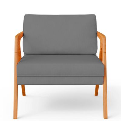 Kit 03 Poltronas Decorativa Para Sala Estar Pietra Estrutura De Madeira L02 Suede Cinza - Lyam Decor