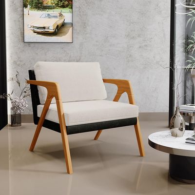 Kit 04 Poltronas Decorativa Para Sala De Estar Pietra L02 Couríssimo Preto Linho Cru - Lyam Decor