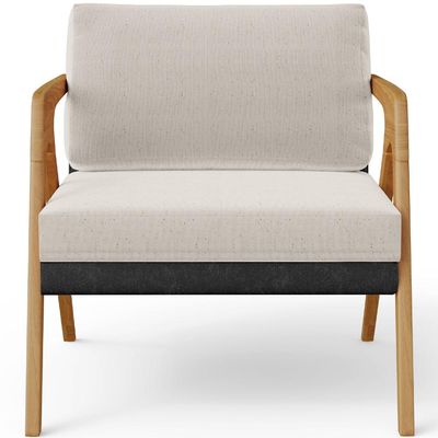 Kit 04 Poltronas Decorativa Para Sala De Estar Pietra L02 Couríssimo Preto Linho Cru - Lyam Decor
