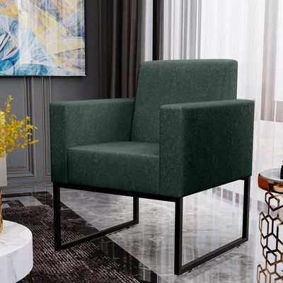 Kit 03 Poltronas Decorativa Sala Recepção Base Fixa De Metal Helô L02 Linho Verde Musgo - Lyam Decor