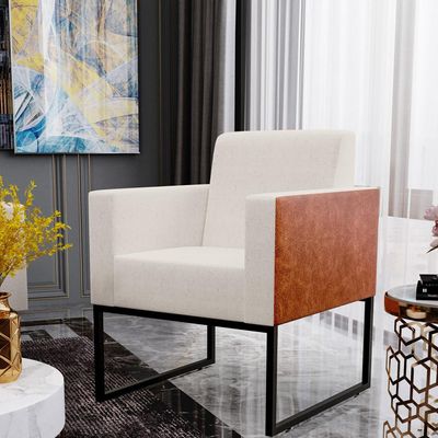 Kit 03 Poltronas Decorativas Sala Base fixa Metal Helô L02 Linho Cru Couríssimo Camel - Lyam Decor