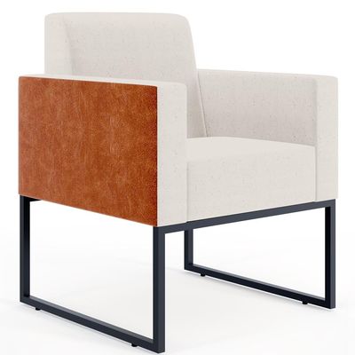 Kit 03 Poltronas Decorativas Sala Base fixa Metal Helô L02 Linho Cru Couríssimo Camel - Lyam Decor