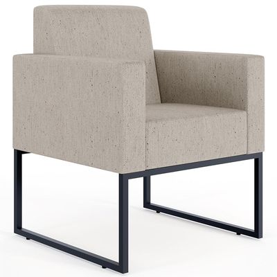 Kit 04 Poltronas Decorativas para Sala Recepção Base Fixa De Metal Helô L02 Linho Bege - Lyam Decor