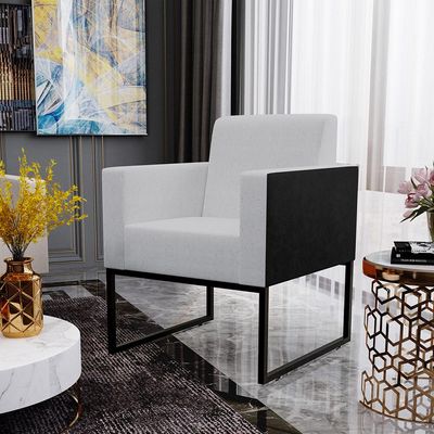 Kit 04 Poltronas Decorativas Sala Base fixa Metal Helô L02 Linho Cinza Couríssimo Preto - Lyam Decor