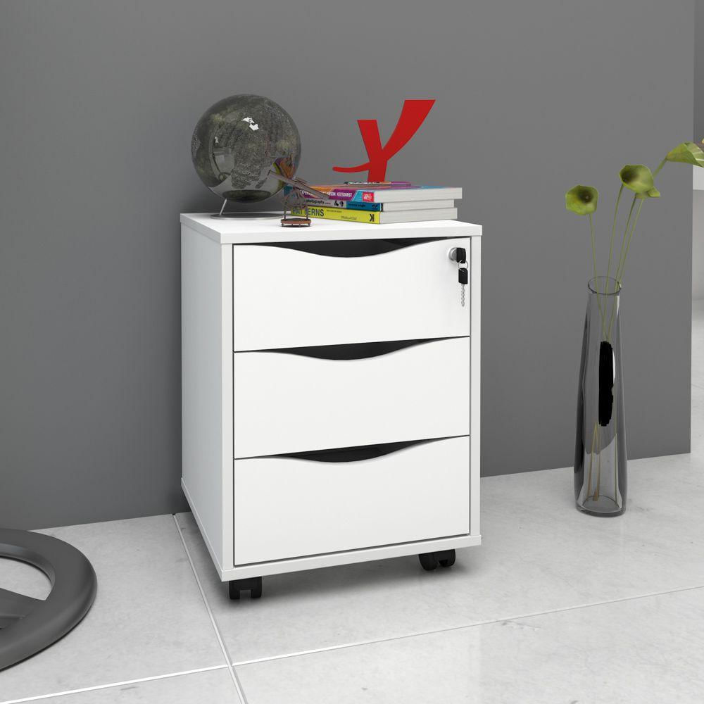Gaveteiro Para Escritório Office com Rodízios 03 Gavetas Face A02 Branco - Lyam Decor