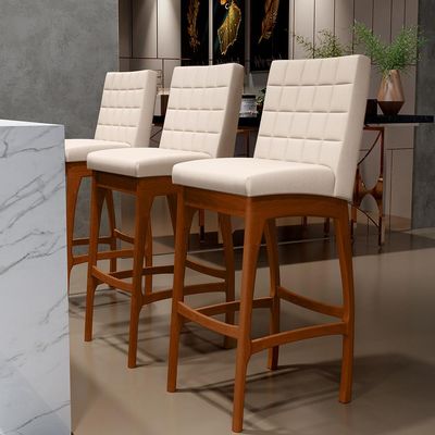 Banqueta Alta Para Cozinha Sala de Jantar Fixa Mila B04 Suede Bege - Lyam Decor
