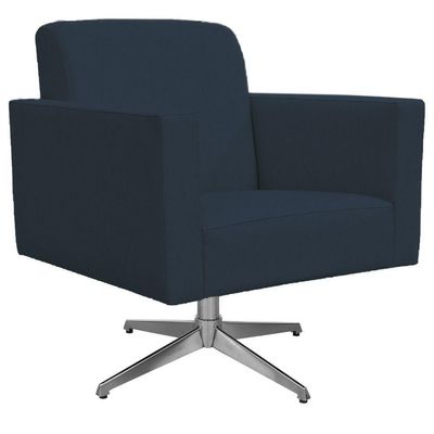 Kit 02 Poltronas Decorativas Base Giratória Sala de Estar Helô L02 Suede Azul Marinho - Lyam Decor