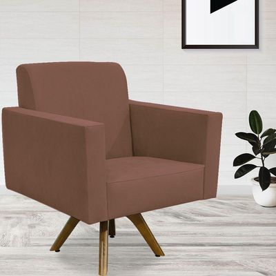 Kit 2 Poltronas Decorativas Giratória Sala de Estar Base de Madeira Helô L02 Suede Rosê - Lyam Decor
