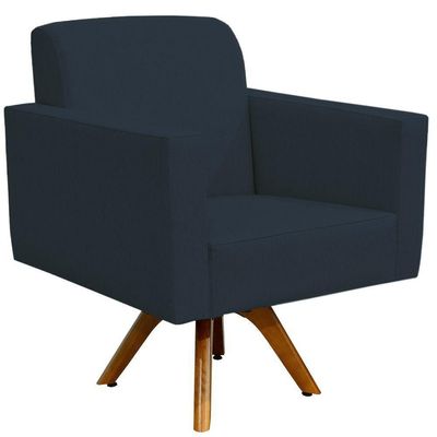 Kit 2 Poltrona Decorativa Giratória Sala Estar Base Madeira Helô L02 Suede Azul Marinho - Lyam Decor