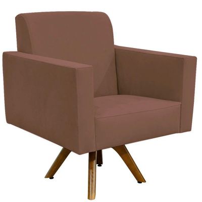 Kit 2 Poltronas Decorativas Giratória Sala de Estar Base de Madeira Helô L02 Suede Rosê - Lyam Decor