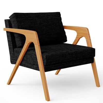 Kit 3 Poltronas Decorativa Para Sala Estar Pietra Estrutura De Madeira L02 Linho Chumbo - Lyam Decor