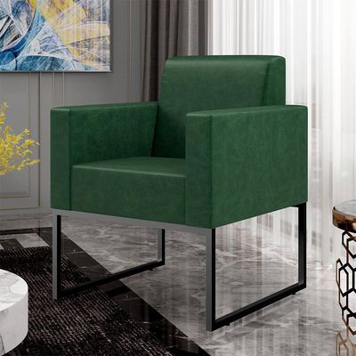 Kit 02 Poltronas Decorativas Sala Base fixa Metal Helô L02 Facto Verde Musgo - Lyam Decor