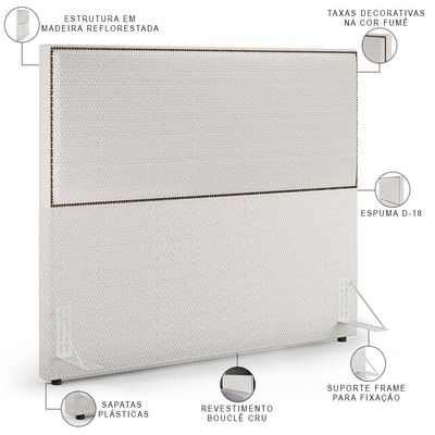 Cabeceira Box Casal Com Tachas 140 cm Vicenza L02 Bouclê Cru - Lyam Decor