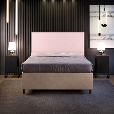 Cabeceira Box Casal King Com Tachas 195 cm Vicenza L02 Suede Rosê - Lyam Decor