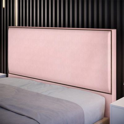 Cabeceira Box Casal King Com Tachas 195 cm Vicenza L02 Suede Rosê - Lyam Decor
