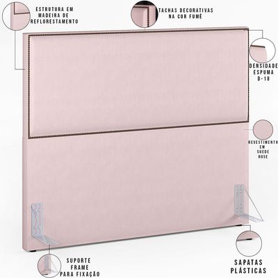 Cabeceira Box Casal King Com Tachas 195 cm Vicenza L02 Suede Rosê - Lyam Decor