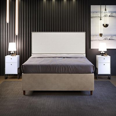 Cabeceira Box Casal Com Tachas 160 cm Vicenza L02 Bouclê Cru - Lyam Decor