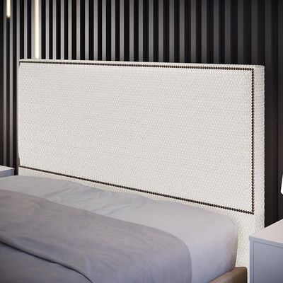 Cabeceira Box Casal Com Tachas 160 cm Vicenza L02 Bouclê Cru - Lyam Decor