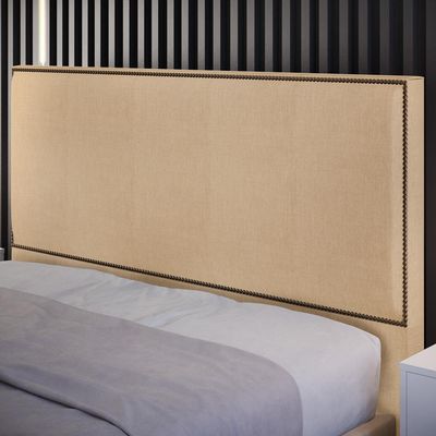 Cabeceira Box Casal King Com Tachas 195 cm Vicenza L02 Linho Bege Escuro - Lyam Decor