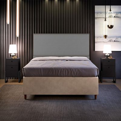 Cabeceira Box Casal King Com Tachas 195 cm Vicenza L02 Suede Cinza - Lyam Decor