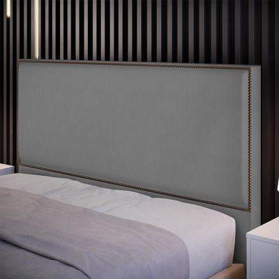 Cabeceira Box Casal King Com Tachas 195 cm Vicenza L02 Suede Cinza - Lyam Decor