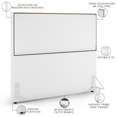 Cabeceira Box Casal Com Tachas 140 cm Vicenza L02 Facto Branco - Lyam Decor