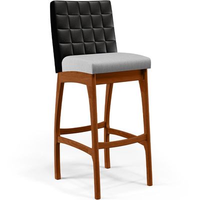 Banqueta Alta Para Cozinha Sala De Jantar Fixa Mila B04 Couríssimo Preto Linho Cinza - Lyam Decor