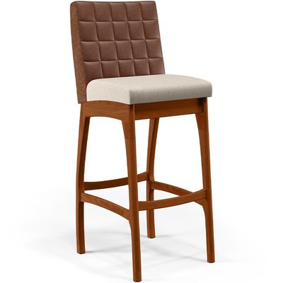 Banqueta Alta Para Cozinha Sala De Jantar Fixa Mila B04 Couríssimo Marrom Linho Cru - Lyam Decor
