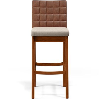 Banqueta Alta Para Cozinha Sala De Jantar Fixa Mila B04 Couríssimo Marrom Linho Cru - Lyam Decor