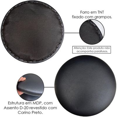 Kit 06 Assentos Redondo Banqueta Cadeira Estofados Poltronas H02 Corino Preto 35 cm - Lyam Decor