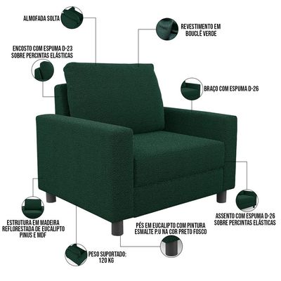 Kit 02 Poltronas Decorativa Para Sala De Estar E Recepção Malta L02 Bouclê Verde - Lyam Decor