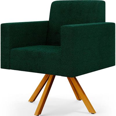Kit 02 Poltronas Giratórias Sala de Estar Base de Madeira Helô L02 Bouclê Verde - Lyam Decor