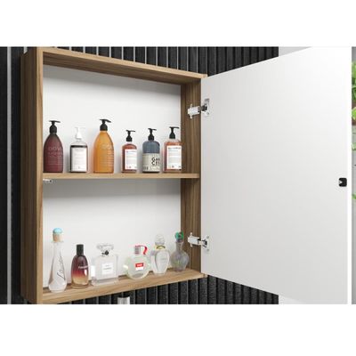 Armário Aéreo Para Banheiro 60cm 01 Porta Com Espelho Gael B06 Branco Nogal - Lyam Decor