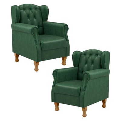 Kit 02 Poltronas Decorativa Para Sala De Estar Yara P02 Facto Verde Musgo - Lyam Decor