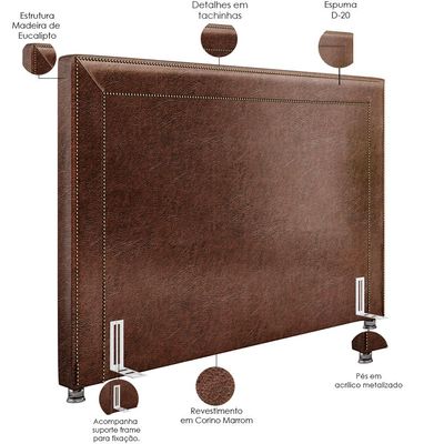 Cabeceira Cama Box Casal 140 cm P05 Berlim Corino Marrom - Lyam Decor