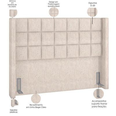 Cabeceira Cama Box Casal 140 cm P05 Paris Linho Bege Claro - Lyam Decor