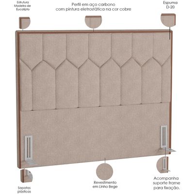 Cabeceira Cama Box Casal King 195 cm P05 Londres Linho Bege - Lyam Decor